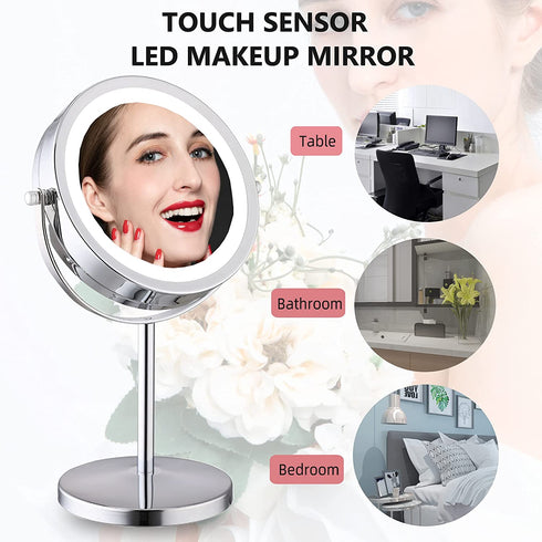 Lighted Makeup Mirror, 7X Magnifying Mirror with Touch Screen Adjustable LED Light, 7 Inch Mirror with Lights Double Sided 360 Degree Rotation