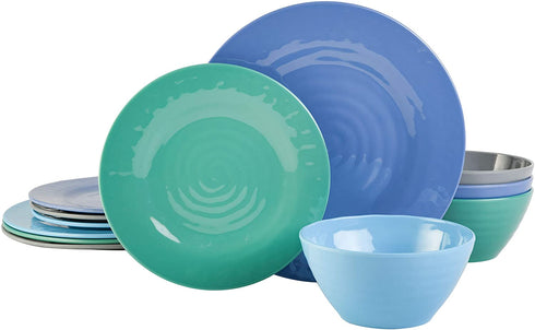 Gibson Home Brist Melamine Dinnerware Set, Service for Four (12pcs), Blue