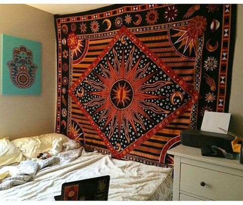 Popular Handicrafts Zodiac Mandala Tapestry Celestial Wall Decor Burning Sun Tapestries Indian College Dorm Hanging Bohemian Hippy Hippie Gypsy tapestry230x215cms By Popular Handicrafts