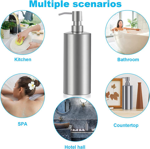 Large Hand Soap Dispenser 20oz Refillable Brushed Stainless Steel Dish Soap Dispenser for Kitchen Bathroom Countertop (20oz/600ml)