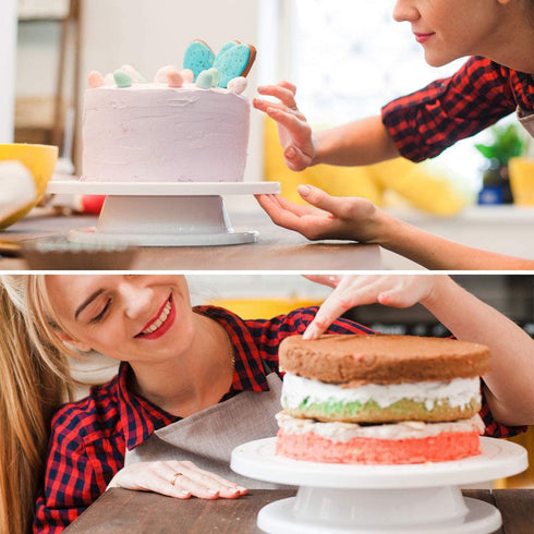 Kootek 11 Inch Rotating Cake Turntable with 2 Icing Spatula and 3 Icing Smoother, Revolving Cake Stand White Baking Cake Decorating Kits Supplies
