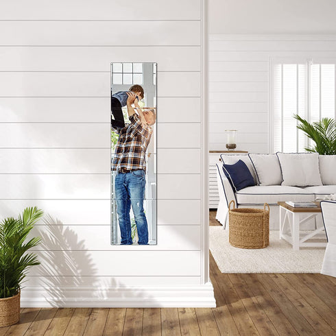 Full Length Wall Mirror Tiles, 4PCS 11x11 Inch Adhesive Full Body Mirror, Glass Mirror for Bedroom Living Room Dorm Home Gym