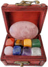 Chakra Self Love Healing Crystal Collection in Treasure Chest, 9 PCS 1 Large Rose Quartz Palm Stone 8 Chakra Tumbled Stones Guide Self-Love Affirmations The Sacred Gift,Self Worth,Spirituality