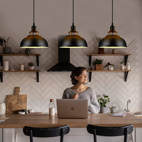 Pendant Light Metal Vintage Industrial Hanging Ceiling, MgLoyht, for Farmhouse Kitchen Island Restaurant Dining Room,Black