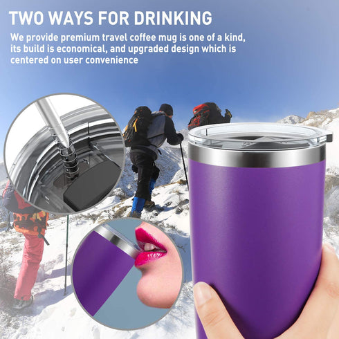 Umite Chef 20oz Tumbler Double Wall Stainless Steel Vacuum Insulated Travel Mug with Lid, Insulated Coffee Cup, 2 Straws, for Home, Outdoor, Office, School, Ice Drink, Hot Beverage ?20 oz, Purple)