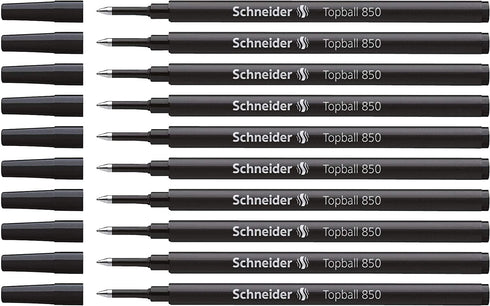 Schneider Topball 850 Rollerball Refill, 0.5 mm, European Size, Black Ink, Box of 10 Refills (8501)