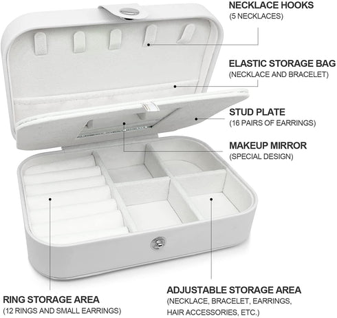 small jewelry box - mini jewelry box - Women travel jewelry case, Portable small jewelry organizer for Rings Earrings Necklace, Gifts for Girls Women ( White)