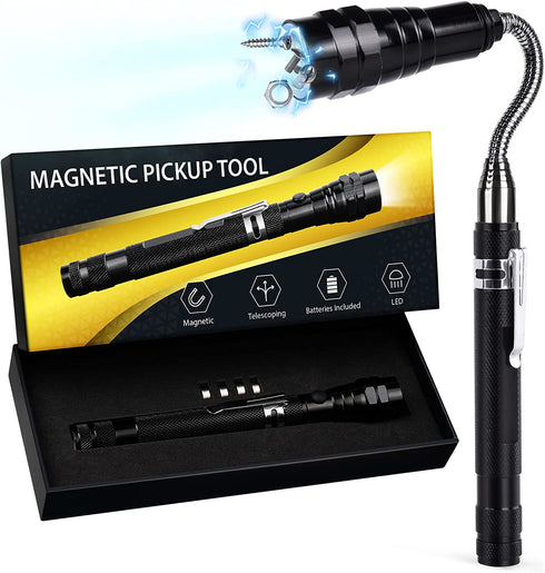 LED Magnetic Pickup Tool Gifts for Men, Christmas Gifts Stocking Stuffers for Men Dad Husband Grandpa Boyfriend Him, Flexible Magnet up to 22" for Hard to Reach Items, Cool Gadget Birthday Gift Idea