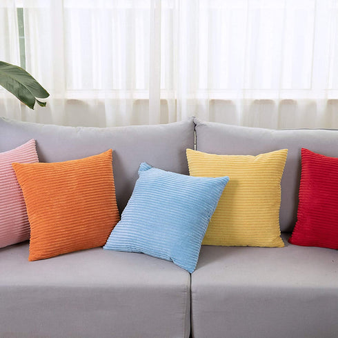 LHKIS Throw Pillow Covers 16x16 Set of 2, Decorative Corduroy Farmhouse Cushion Covers Pillowcase for Couch Sofa Bedroom Car, Yellow