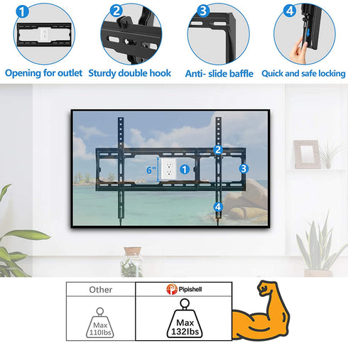 Pipishell Tilt TV Wall Mount Bracket Low Profile for Most 26-75 Inch LED LCD OLED Plasma Flat Curved Screen TVs, Large Tilting Mount Fits 16-24 Inch Wood Studs Max VESA 600x400mm Holds up to 132lbs