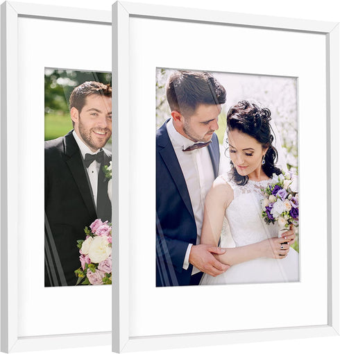 HappyHapi 12x16 Picture Frame White, Composite Wood Frames Display 8.5x11 with Mat or 12x16 without Mat, Home Decorations for Photos, Paintings, Posters, Diplomas