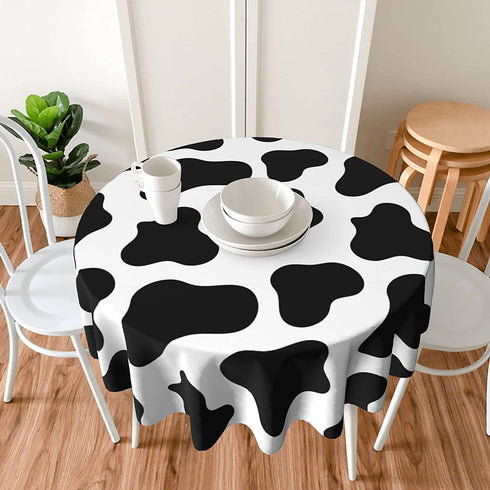 Cow Print Tablecloth Round Washable Table Cover for Kitchen Dining Picnic Party Table Mats 60 Inch