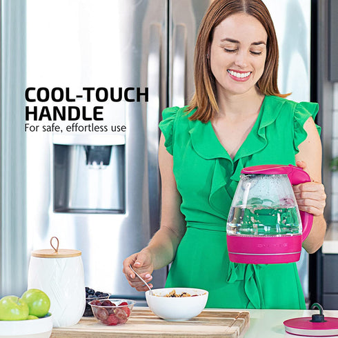 Ovente Electric Kettle Hot Water Boiler 1.5 Liter BPA Free Borosilicate Glass Fast Boiling Countertop Heater with Automatic Shut Off & Boil Dry Protection for Tea Coffee Milk Noodle, Pink KG83F