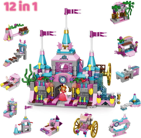 JOYIN 2021 Christmas Advent Calendar 12 Days Countdown Girls Calendar with Princess Castle Building Blocks Toys for Kids Girls STEM Building Toys