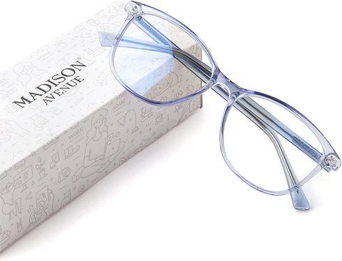 Madison Avenue Blue Light Blocking Glasses Anti Eyestrain UV Glare Blue Light Glasses for Women TV Phone Computer Gaming Eyeglasses (Clear Blue)
