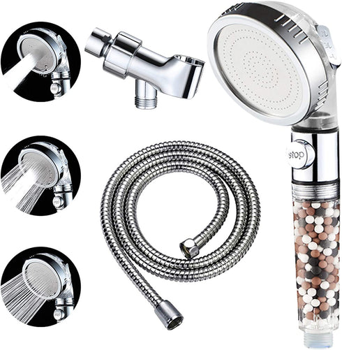 KAIYING Filtered Shower Head with Pausing Switch, High Pressure Hand Held Detachable and Removable Filter Showerhead with 5Ft Hose, Adjustable Angle Bracket (Transparent)