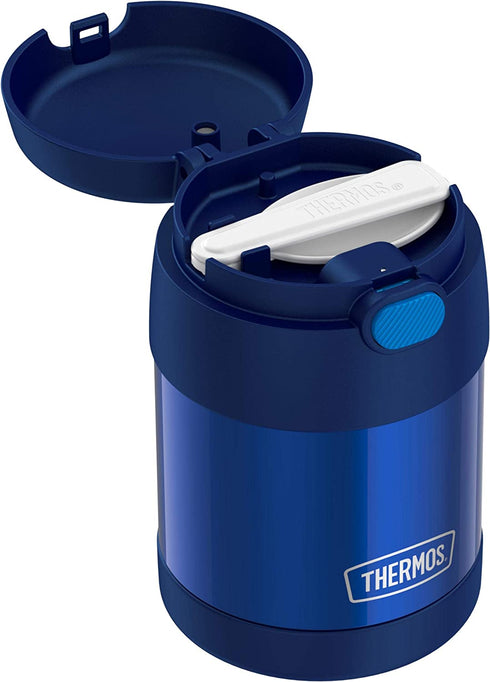 THERMOS FUNTAINER 10 Ounce Stainless Steel Vacuum Insulated Kids Food Jar with Folding Spoon, Navy