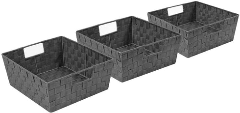 Sorbus Woven Basket Bin Set - Shelf Storage Tote Baskets for Household Items - Stackable with Woven Straps & Built-in Carry Handles (Gray)