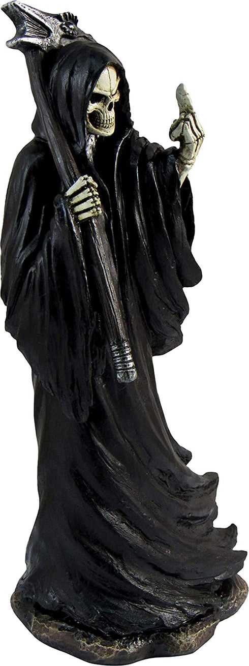 DWK - Grim Grouch - Reaper Harbinger of Death with Middle Finger Flipping The Bird Statue Satire Figurine Halloween Party Novelty Gothic Home Decor Accent, 8-inch