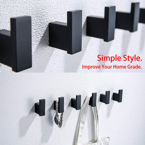 RANDOM Black Towel Hooks,Bathroom Hardware Accessories Hook SUS 304 Stainless Steel Matte Black Robe Hook for Bathroom Kitchen ,Contemporary Style Wall Mounted 2 Pack.