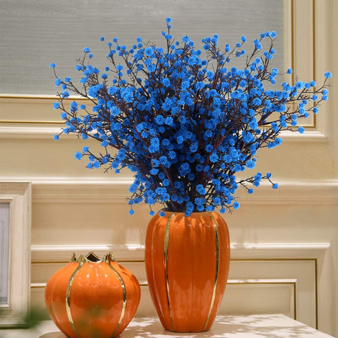 LUCKY SNAIL Artificial Flowers, 5 PCS Babys Breath Artificial Flowers Bulk Artificial Gypsophila Bouquets Real Touch Fake Flowers for Wedding Home Party Office Table Centerpiece Decor (Blue)