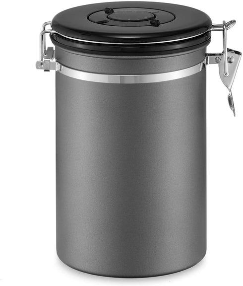Bretani 24 oz. Stainless Steel Coffee Canister & Scoop Set - Large Airtight Kitchen Storage Container for Storing Beans & Grounds - Dark Gray