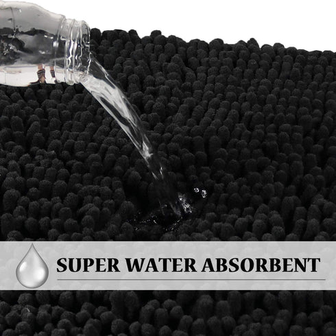 Bath Rug for Bathroom 20x32 Non Slip Bathroom Rug Water Absorbent Washable Rug Mat for Indoor Extrance Feature Extra Thick Bouncy Fluffy Chenille, Black - 20" x 32"