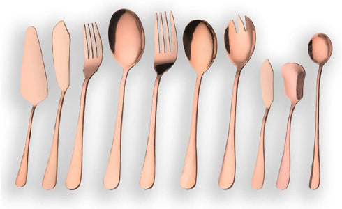 Berglander Stainless Steel Rose Gold Serving Flatware Set, Copper Serving Flatware Set, Cake Server, Fish Knife, Fish Fork, Serving Spoon, Serving Fork, Salad Spoon, Salad Fork, Butter Knife, Icecream