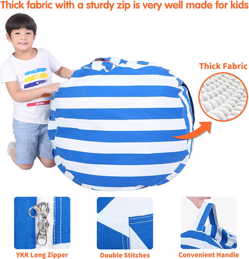 Lukeight Stuffed Animal Storage Bean Bag Chair for Kids, Zipper Storage Bean Bag for Organizing Stuffed Animals, Stripe Bean Bag Chair Cover, (No Beans) Large