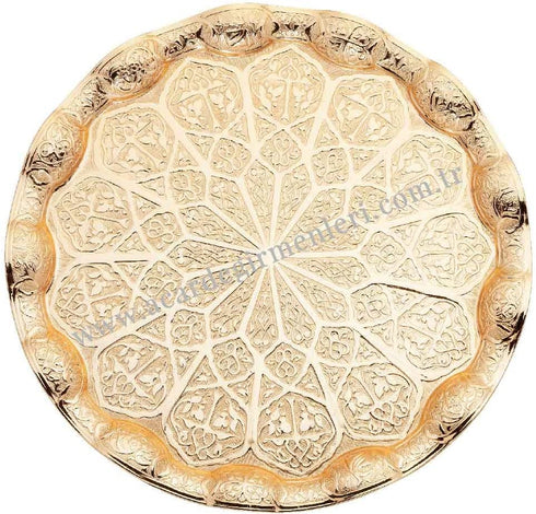 HAVLULAND Turkish Ottoman Coffee Tea Beverage Serving Wavy Tray 35cm (Gold) Color