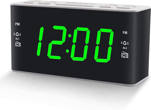 Homicial Digital Alarm Clock Radio for Bedroom with AM/FM Radio Dual Alarms, Preset, Sleep Timer and Dimmer, 4.5" Green LED Display, Corded Electric Powered