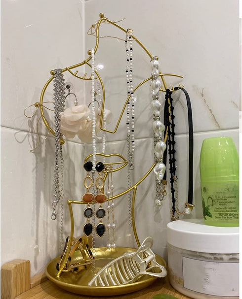 Vermkrey Metal Female Face Jewelry Display Rack Jewelry Tower Display Stand Storage Shelf Necklace Desktop Decoration Hanging Jewelry Rack, Gold