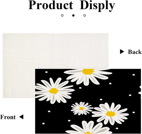 Batmerry White Black Placemats, Repeat Daisy On Black and White Texture Background Woven Burlap Modern Placemats for Dining Table Kitchen Table Round Table Farmhouse Wedding Outdoor Indoor Set of 4