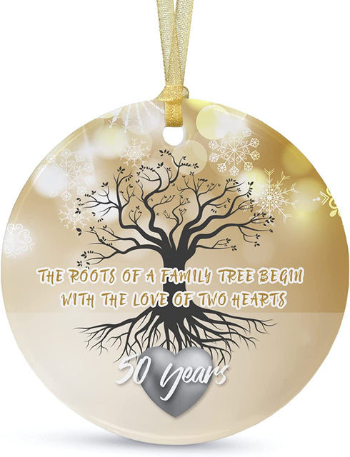 50th Anniversary Wedding Ornament 2022 for Couple,50 Years as Mr and Mrs,Wedding for Fifty Years,Ceramic Ornament for 50th Husband&Wife Married Decoration with Ribbon,Gift Box (2.9")