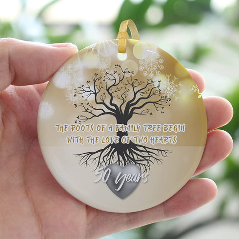 50th Anniversary Wedding Ornament 2022 for Couple,50 Years as Mr and Mrs,Wedding for Fifty Years,Ceramic Ornament for 50th Husband&Wife Married Decoration with Ribbon,Gift Box (2.9")