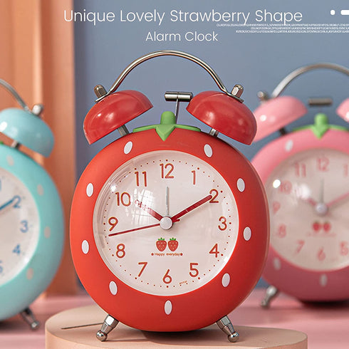 Strawberry Alarm Clock for Kids, Cute Alarm Clock for Heavy Sleepers with Backlight,Loud Twin Bell Alarm Clock for Bedroom Decoration (Red)