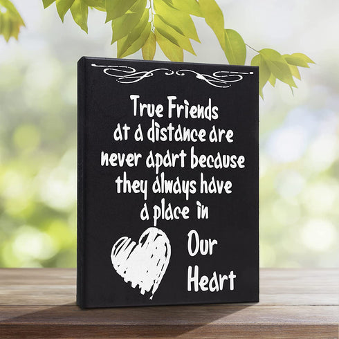 JennyGems True Friends At A Distance Are Never Apart Sign, Friend Gifts, Going Away Gifts For Friends, Long Distance Friendship Sign, 6x8 Inches Wood Wall Hanging, Friends Desk Plaque