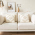 Woven Tufted Boho Throw Pillow Cover Set of 2, Modern Decorative Geometric Diamond Chevron Cushion with Tassels, Farmhouse Tribal Pillowcase for Couch Sofa Bedroom Living Room, 18 x 18 Inches, Ivory