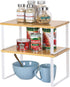 NEX Bamboo Kitchen Cabinet and Counter Shelf Organizer, Stackable & Expandable, White and Natural