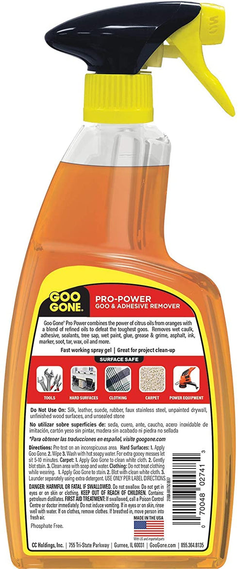 Goo Gone Pro-Power Spray Gel Adhesive Remover - 24 Ounce (2 Pack) - Surface Safe, Great Cleaner, No Harsh Odors, Removes Stickers, Can Be Used On Tools