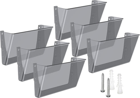 MaxGear Acrylic File Holder Wall Organizer 6 Pockets Hanging File Organizers Wall Mounted Paper Organizer Holders Wall Bins for Office and Home, Smoke, 13x4x7 inches