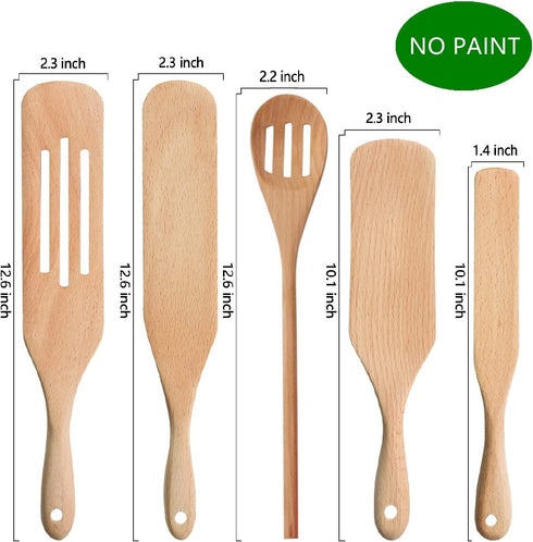 Moliy Spurtles Kitchen Tools As Seen On Tv, Wooden Spurtle Set Spatula Slotted Conner Spoon for Cooking (5 Pcs)