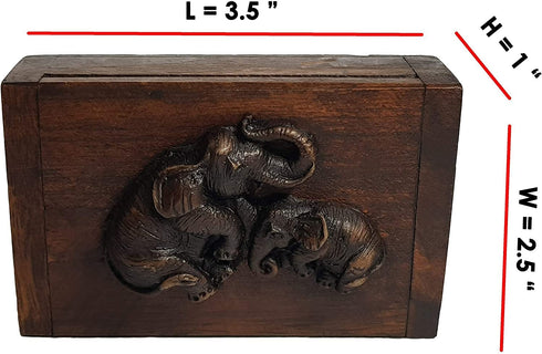 Design by UnseenThailand Vintage Thai Teak Wood Box with Elephants 100% Handmade (Wooden Elephant)