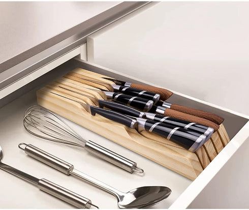 RedCall Kitchen Knife Holder for Drawer Solid Wood Universal Knife Block Without Knives,home & chef Knife Drawer Organizer Insert,Premium Under Cabinet Knife Storage (9 knife holder)