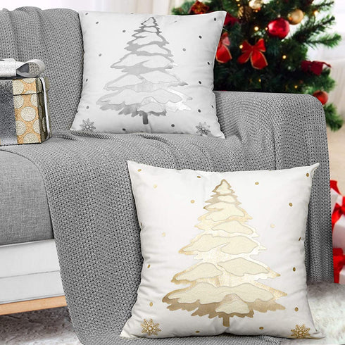 MoKo Pack of 2 Throw Pillow Cover, Soft Square Pillow Cases Foil Hot-Stamped Snowflakes Christmas Decorative Cushion Covers for Sofa Couch Bed Home Car Decoration, 18" x 18", 45 x 45 cm, Gold & Silver