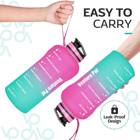Venture Pal Half Gallon/64oz Motivational Water Bottle with Time Marker & Removable Strainer, Leakproof BPA Free Water Jug to Remind You Drink More Water, Hydrate in Style