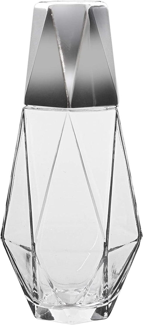 Fifth Avenue Crystal Modern Geometric Bedside Water Carafe with Tumbler- Elegant Pitcher and Matching Drinking Glass Doubles As Lid for Guest Room, Office (Silver)