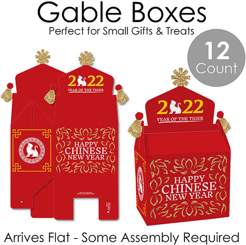 Big Dot of Happiness Chinese New Year - Treat Box Party Favors - 2022 Year of the Tiger Party Goodie Gable Boxes - Set of 12