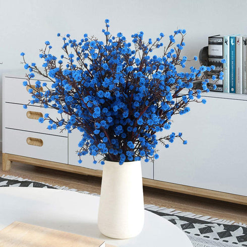 LUCKY SNAIL Artificial Flowers, 5 PCS Babys Breath Artificial Flowers Bulk Artificial Gypsophila Bouquets Real Touch Fake Flowers for Wedding Home Party Office Table Centerpiece Decor (Blue)