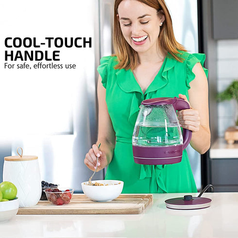 Ovente Electric Kettle Hot Water Boiler 1.5 Liter BPA Free Borosilicate Glass Fast Boiling Countertop Heater with Automatic Shut Off & Boil Dry Protection for Tea Coffee Milk Noodle, Purple KG83P